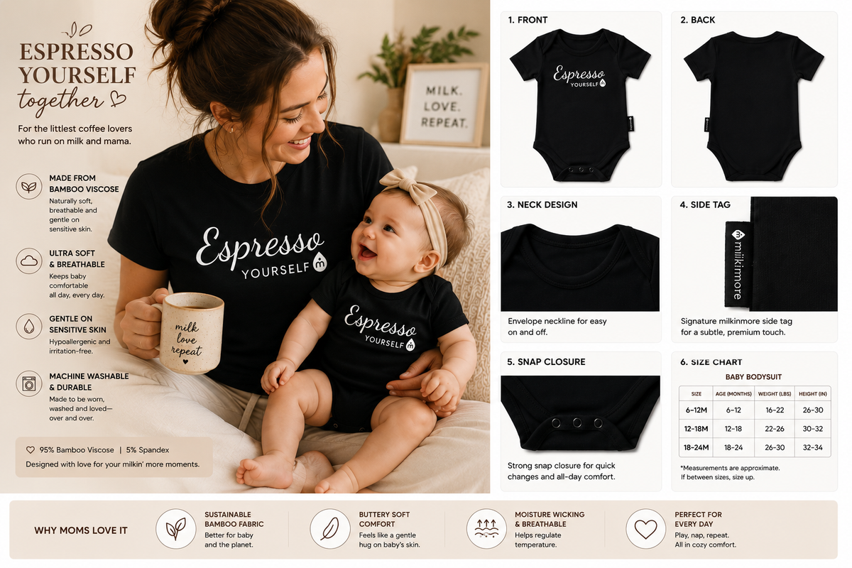Milkin More Belan J Collab Espresso Yourself Black Bamboo Bodysuit Onesie