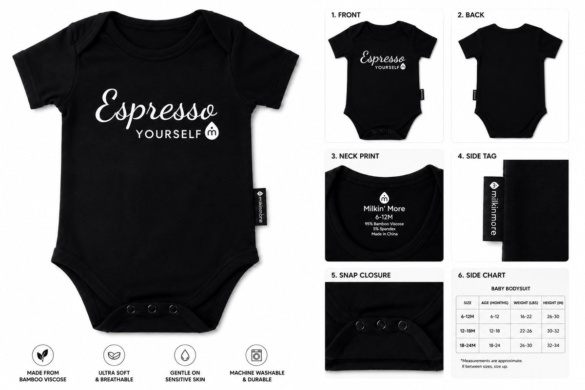 Milkin More Belan J Collab Espresso Yourself Black Bamboo Bodysuit Onesie