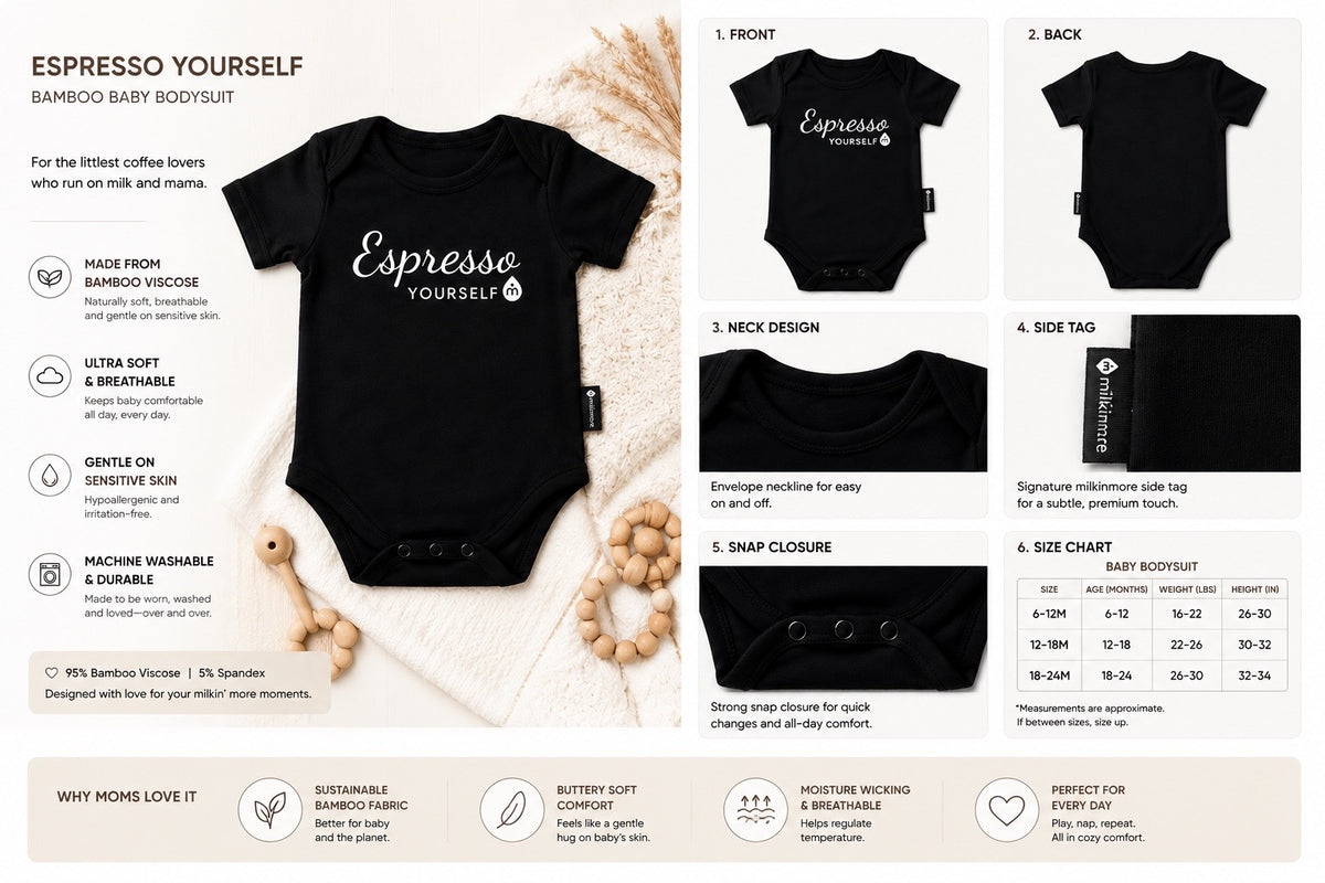Milkin More Belan J Collab Espresso Yourself Black Bamboo Bodysuit Onesie